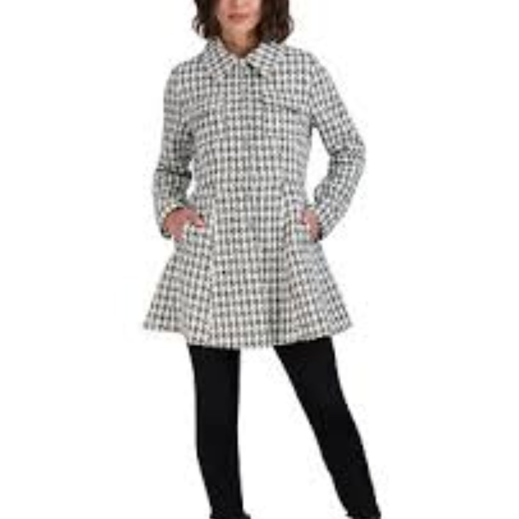 Laundry By Shelli Segal Women's Single-Breasted Skirted Tweed Houndstooth Coat